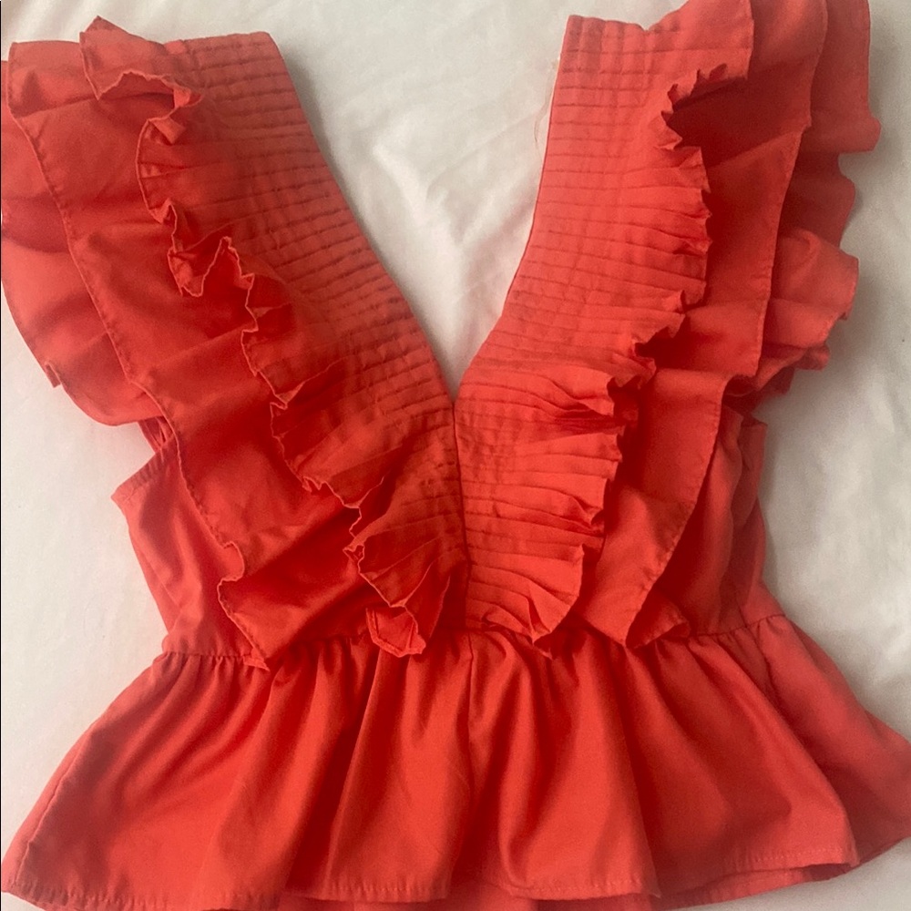 Entro Vibrant Orange Ruffled Blouse - image 4